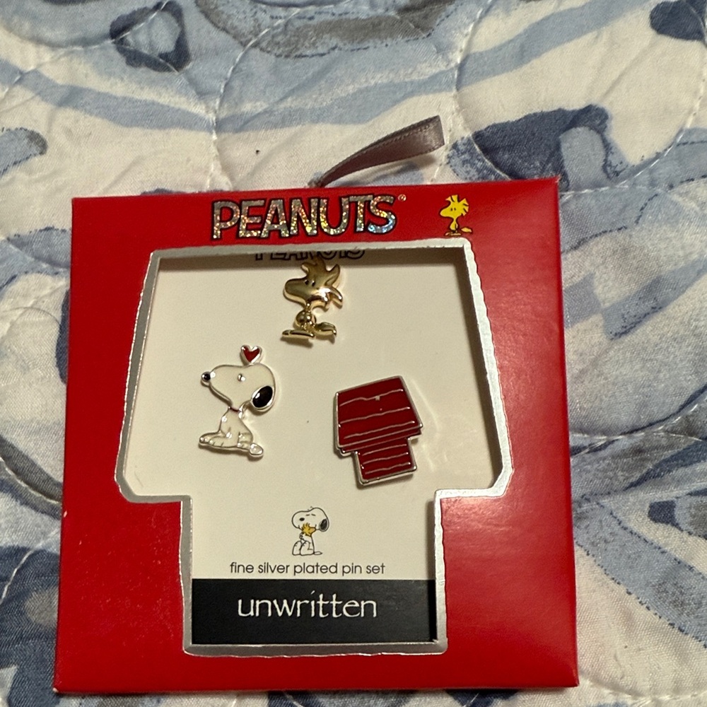 Unwritten Peanuts Silver Plated Pin Set with Red Accents